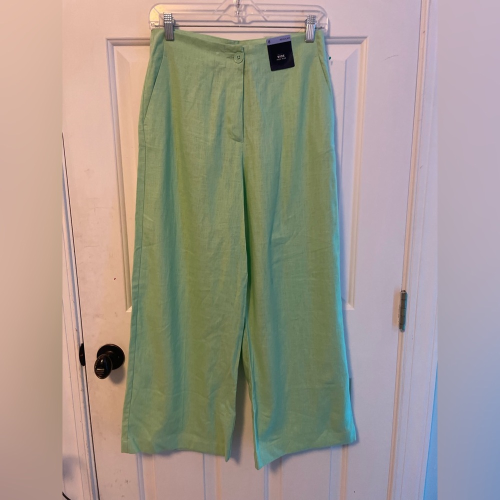 Marks & Spencer Light Green Linen Women's Trousers Size 8